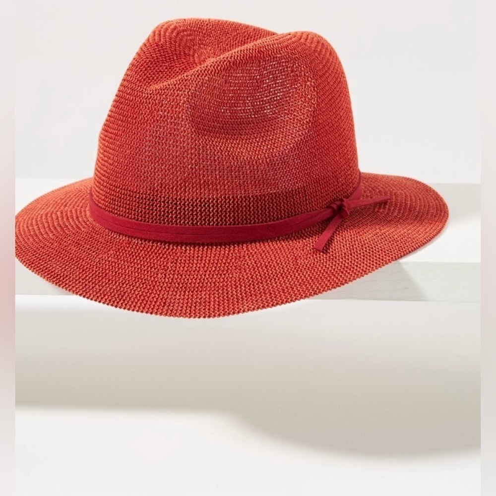 ‼️RARE‼️🎸ANTHROPOLOGIE🎸🔥NWT🔥Mesh Nubby Fedora in Burnt Orange